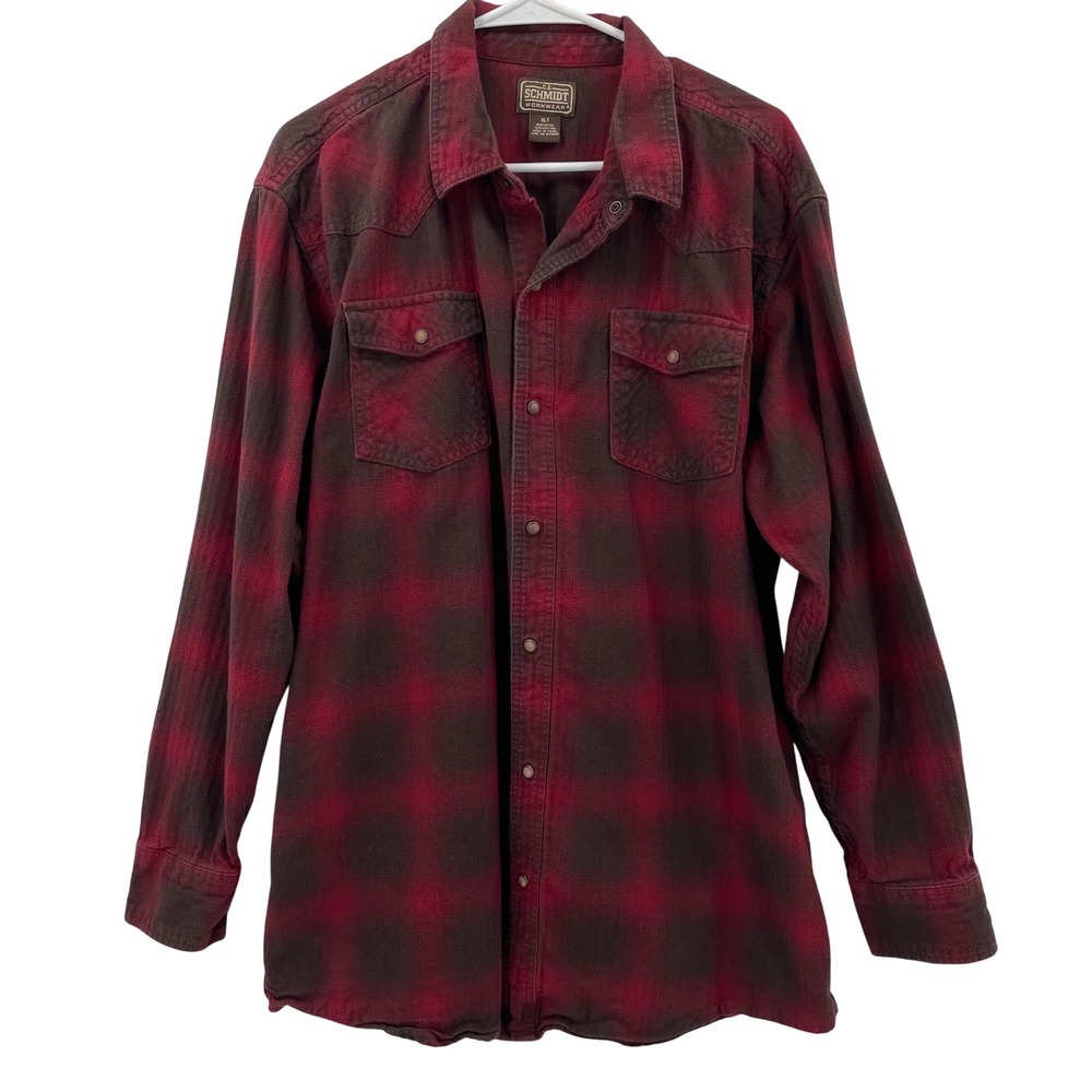 CE Schmidt Workwear Mens XLT Red Black Plaid Flannel Long Sleeve‎ Shirt